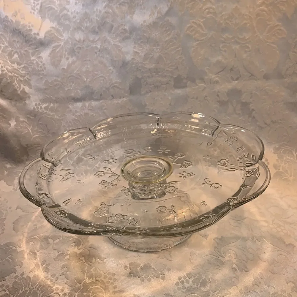 Savannah Style Vintage Cake Serving Flower Embossed Scalloped Pedestal Platter